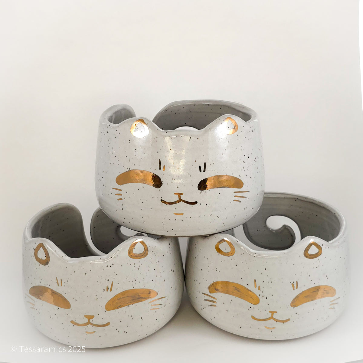 Large Cat Yarn Bowl with Gold*